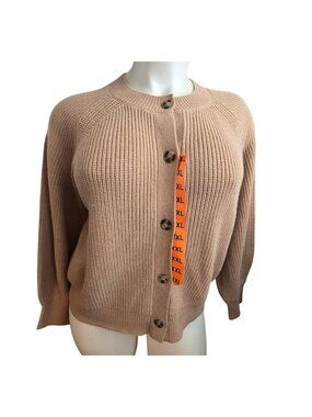 Banana Republic Cardigan Womens Ribbed Knit Sweater XXL Beige Tan NWT JJ4264